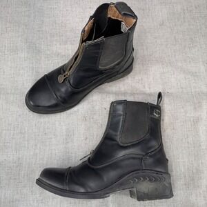 Ovation Kids Quantum Zip Front Paddock Boots Black Faux‎ Leather Riding Size 2